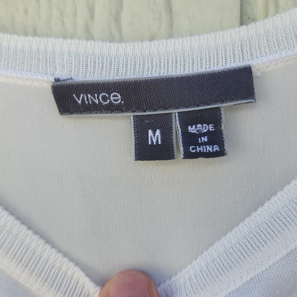 Vince Silk Cashmere Mixed Media Short Sleeve Rich Mom Luxury Cream Neutral - Picture 3 of 5